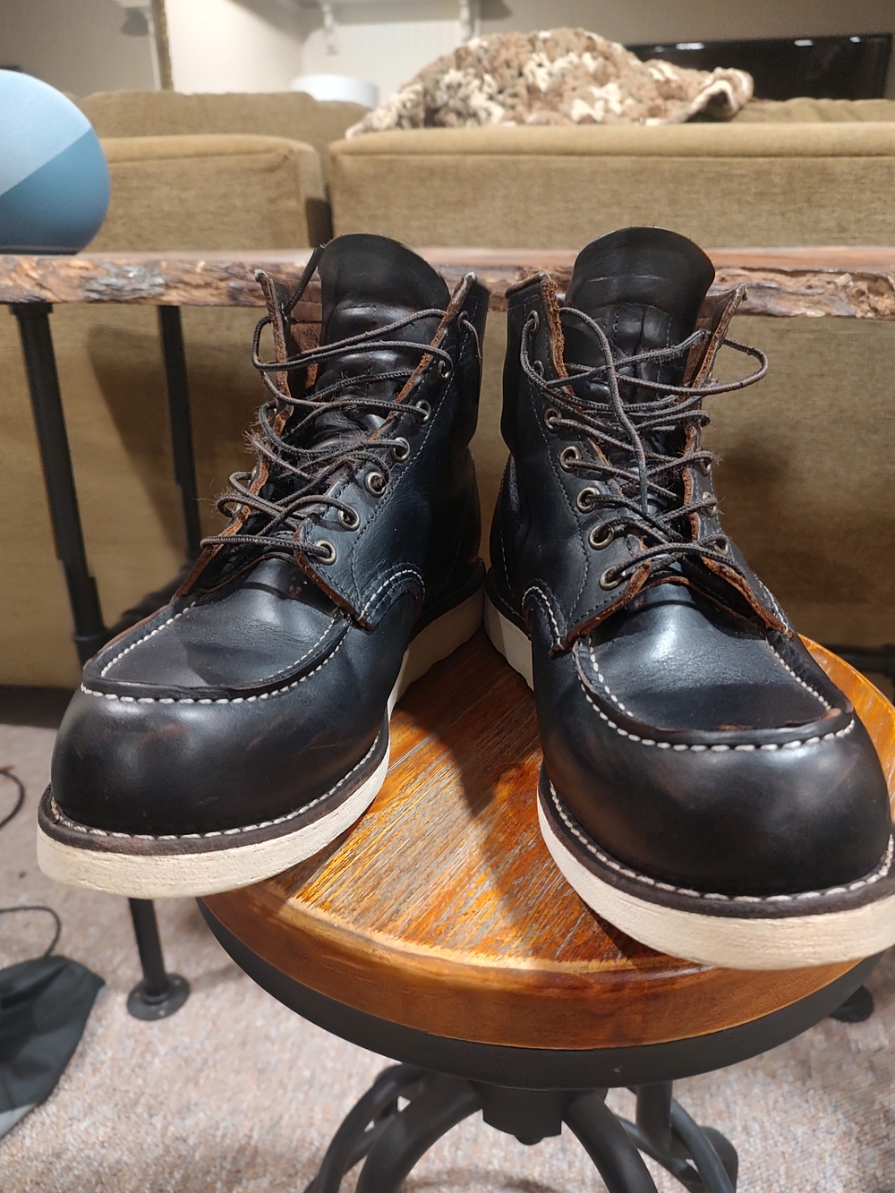Red Wing Black Leather Moc Toe Boots 08848